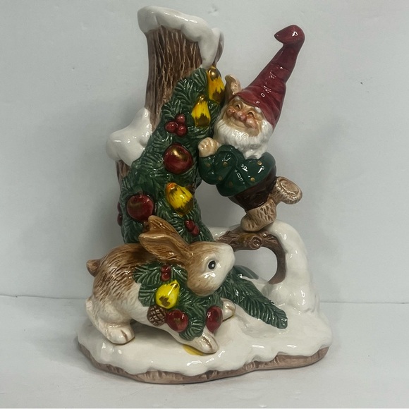 vintagee 1991 fits and floyd christmas elf rabbit forest nordic candle holder - Picture 1 of 6